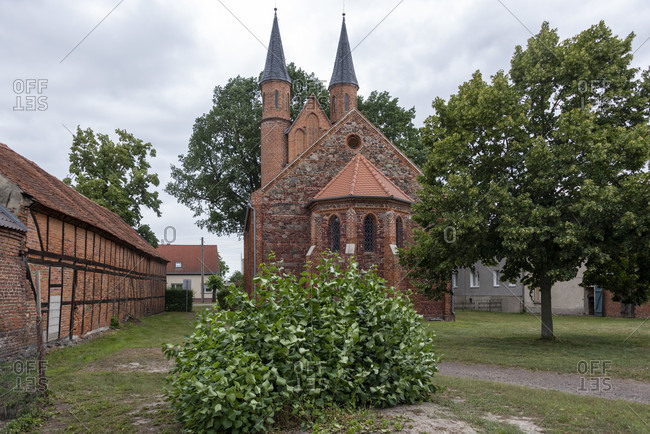 Germany, Saxony-Anhalt, Mahlwinkel, neo-Gothic brick church.