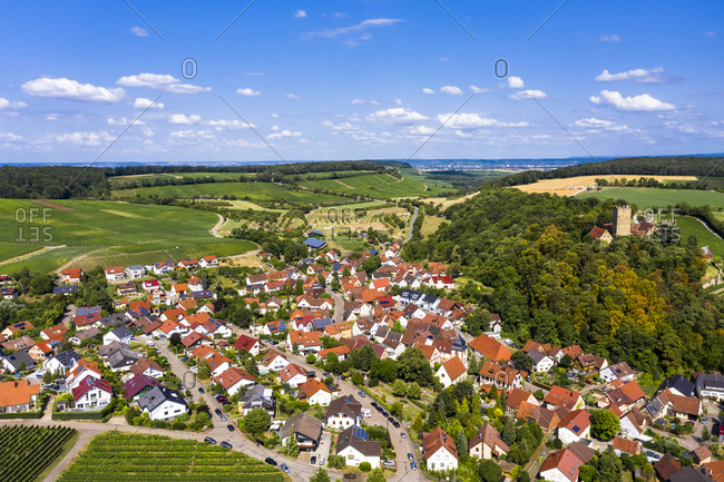 Germany- Baden-Wurttemberg- Brackenheim- Aerial view of countryside town in summer