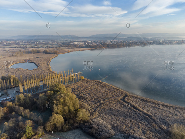 Germany- Baden-Wurttemberg- Moos- Aerial view of shore of Zeller See in autumn