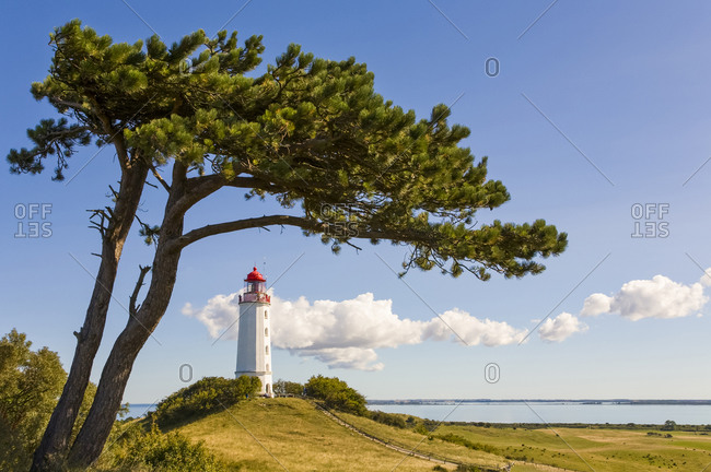 Germany- Mecklenburg-Western Pomerania- Dornbusch Lighthouse standing at coast of Hiddensee island
