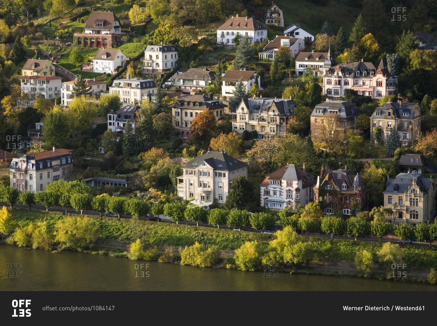Germany- Baden-Wurttemberg- Heidelberg- Villas on bank of Neckar river