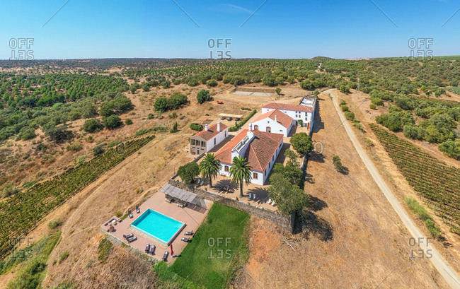 Aerial view of beautiful villa estate, Portugal.