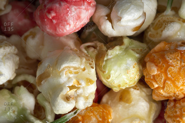 Closeup of sweet colorful popcorn