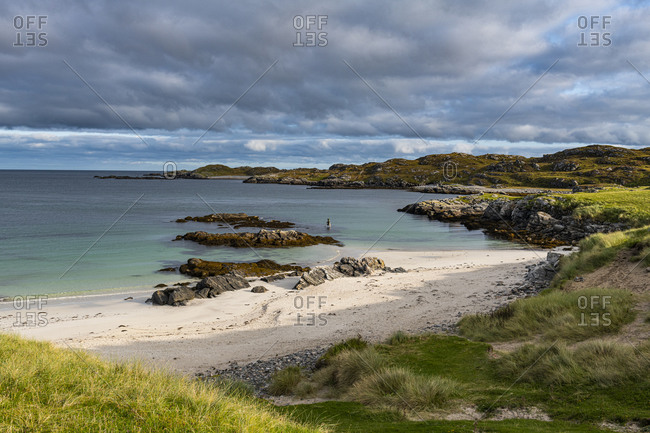 White sand and turquoise water at Bosta Beach, Isle of Lewis, Outer Hebrides, Scotland, United Kingdom, Europe