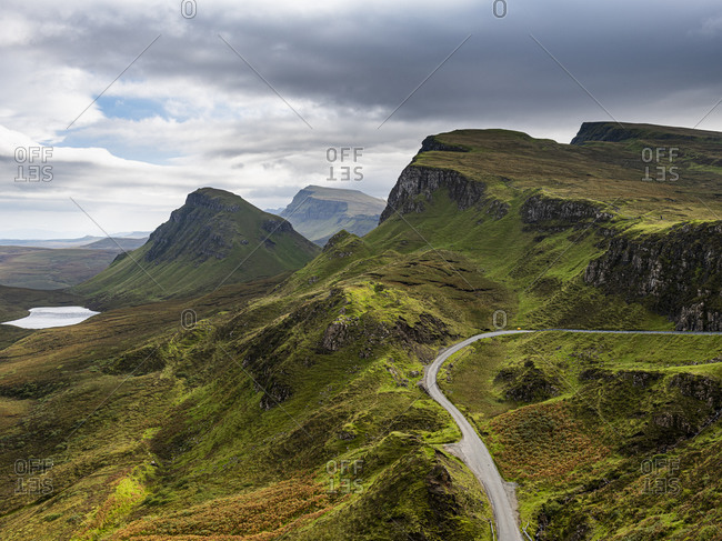 Mountain scenery, Quiraing landslip, Isle of Skye, Inner Hebrides, Scotland, United Kingdom, Europe