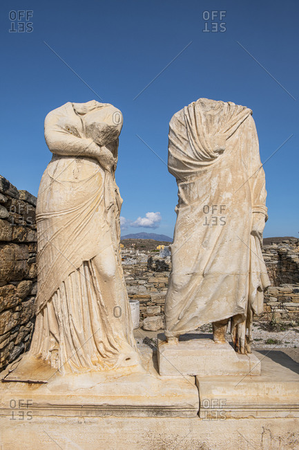 October 27, 2020: Delos, UNESCO World Heritage Site, near Mykonos, Cyclades, Greek Islands, Greece, Europe