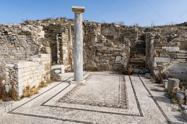 October 27, 2020: Delos, UNESCO World Heritage Site, near Mykonos, Cyclades, Greek Islands, Greece, Europe