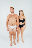 Young couple wearing underwear, full length stock photo