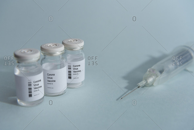Syringe and vials with Coronavirus Covid-19 vaccine