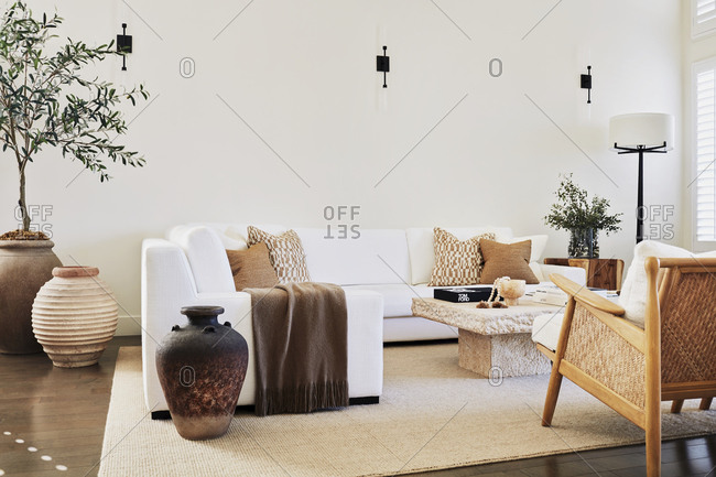 Studio City, California - January 3, 2021: Interior of condo with a bright modern living room