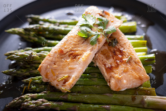 Salmon with asparagus, balsamic, and orange