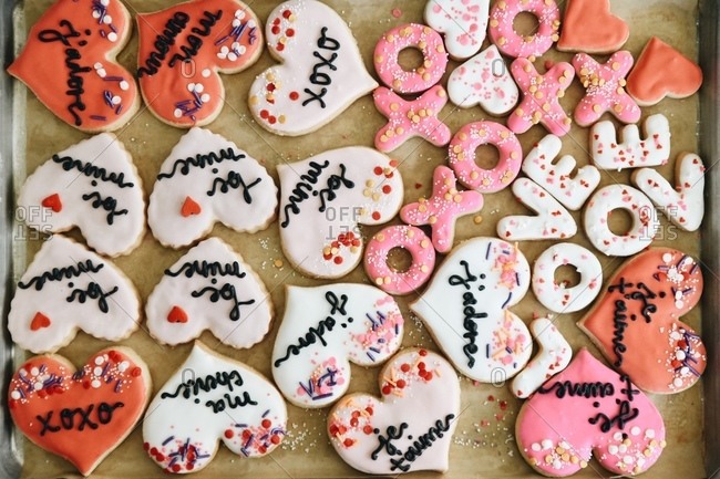 Variety of Valentine's Day cookies on a tray