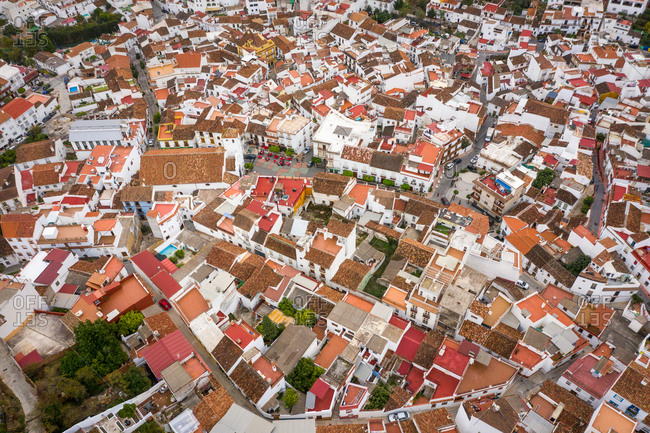 Aerial view of city center of Monda, Malaga, Spain