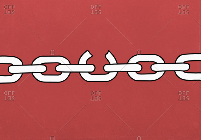 Broken link in chain on red background