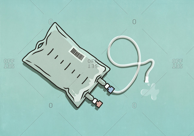 IV drip bag on turquoise background