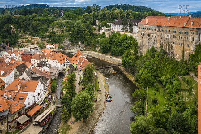 High angle view of Cesky Krumlov Castle and Chateau, Cesky Krumlov, South Bohemian Region, Czech Republic