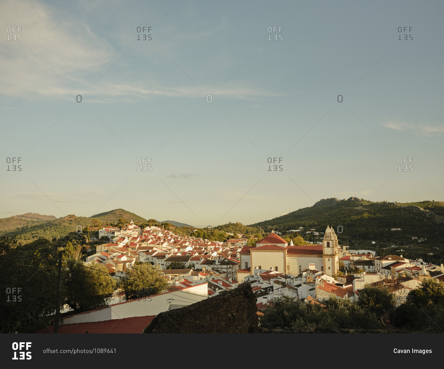 City view of Castelo De Vide at sunset stock photo -\
OFFSET