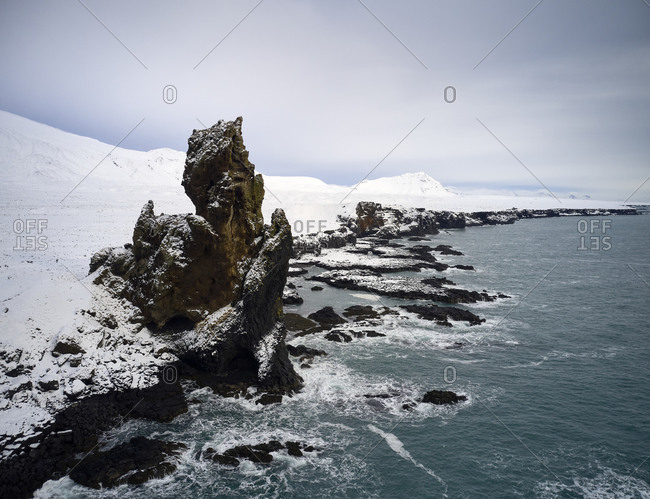 Rocky shore of sea in winter