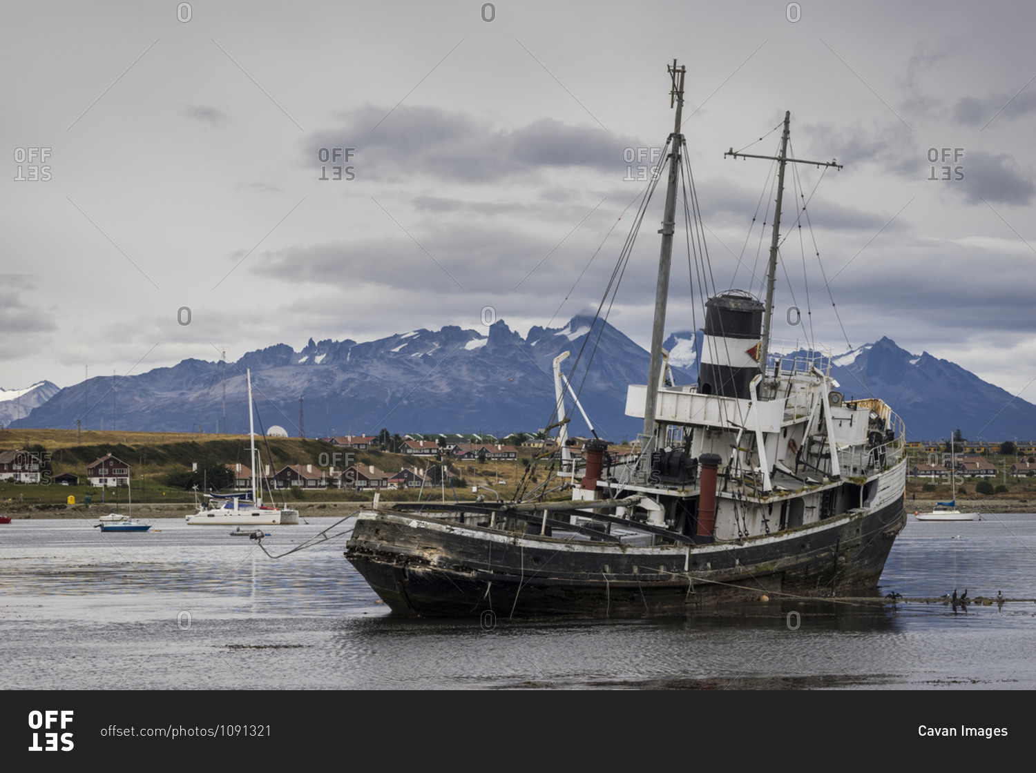 Historic st. christopher shipwreck on shore at ushuaia, tierra del fuego, patagonia, argentina