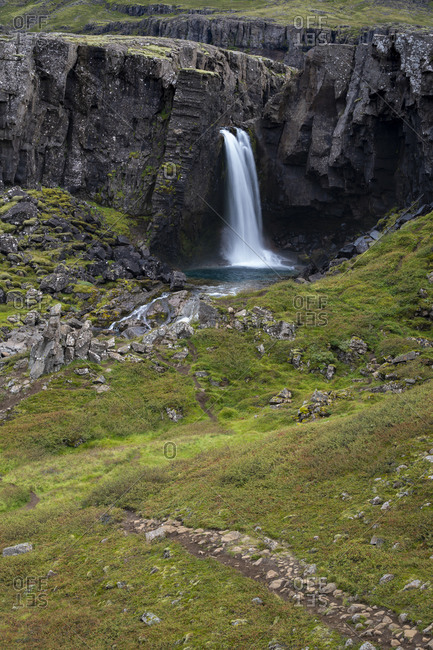 Idyllic view of folaldafoss waterfall, eastern region, iceland