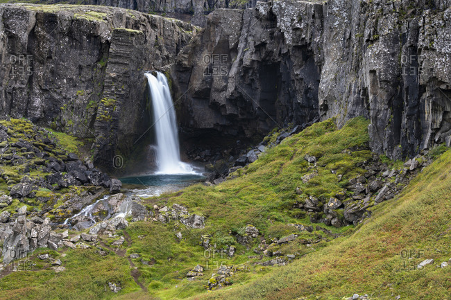 Idyllic view of folaldafoss waterfall, eastern region, iceland