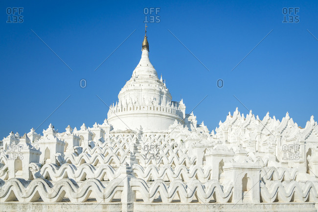 Exterior of white hsinbyume pagoda against clear sky, mingun, mandalay, myanmar