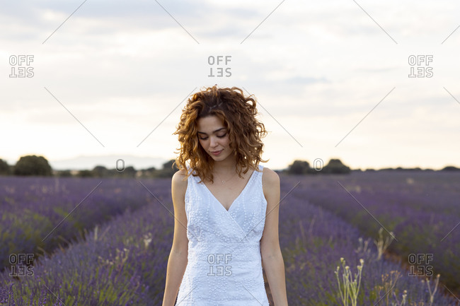 Pretty woman in a lavender field