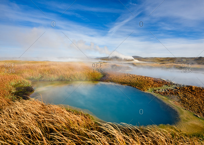 Amazing geothermal area on sunny day
