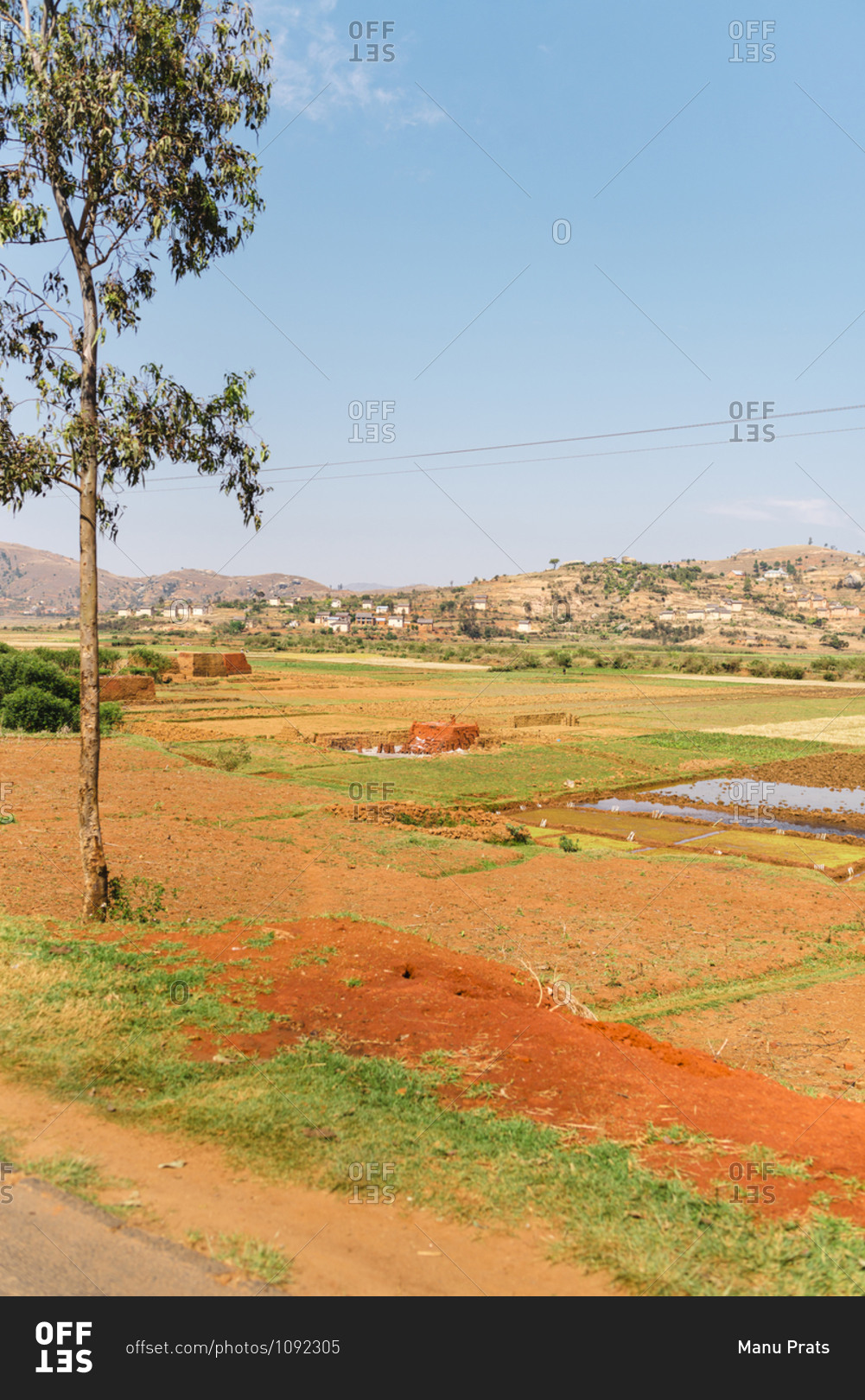 Landscape of rice fields close to rural town in Antananarivo, Madagascar