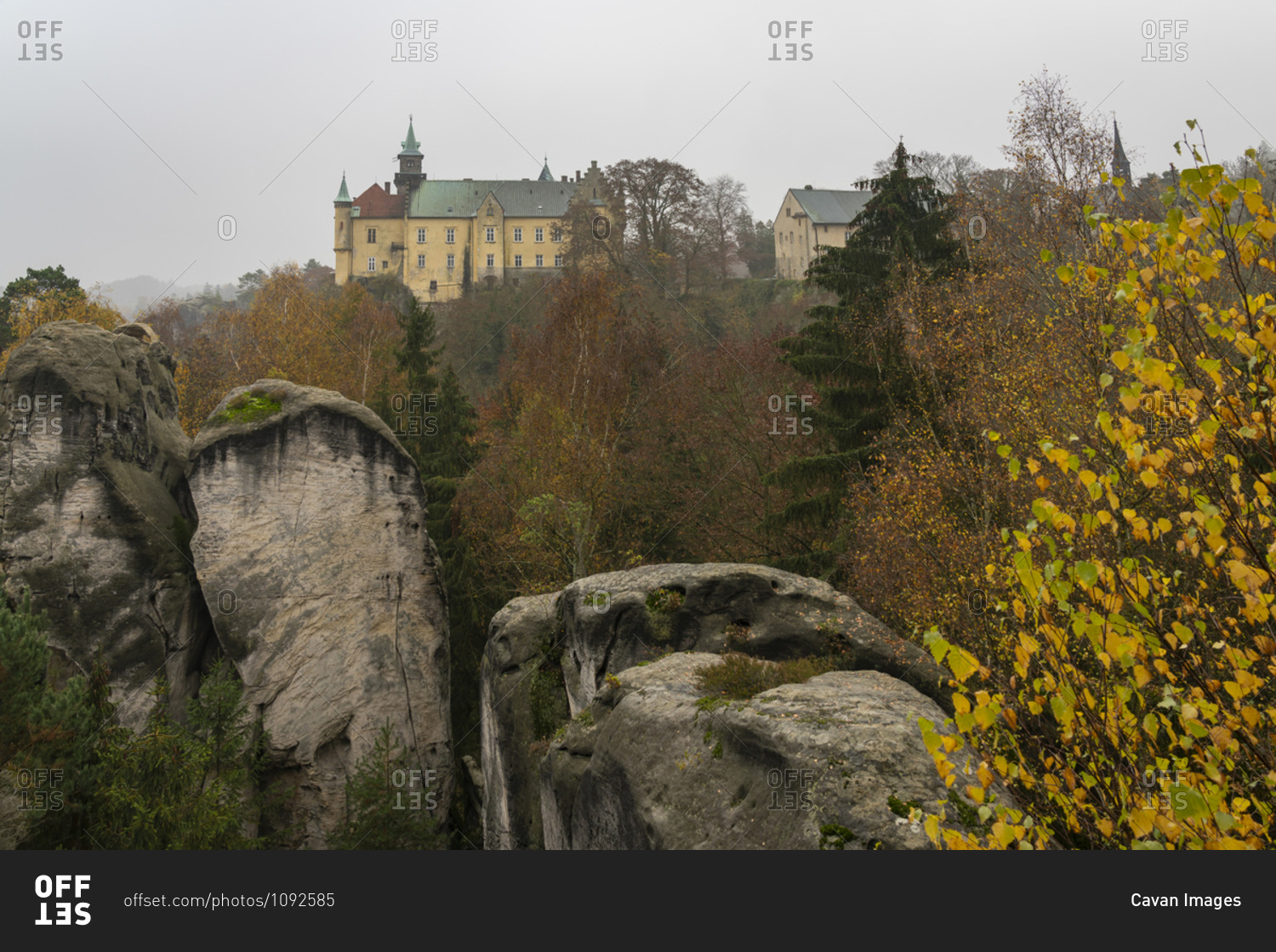 Hruba skala castle against cloudy sky, hruba skala, bohemian paradise, Czech republic