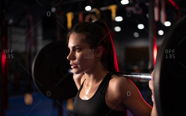 Close up of sweaty woman's cleavage stock photo - OFFSET