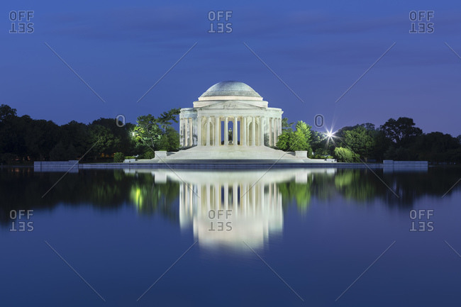 June 8, 2018:  - June 8, 2018: USA- Washington DC- Jefferson Memorial reflecting in Tidal Basin at dusk