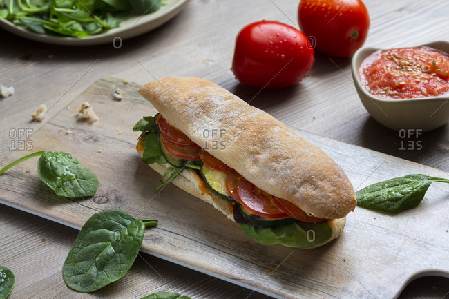Healthy sandwich of zucchini and tomatoes