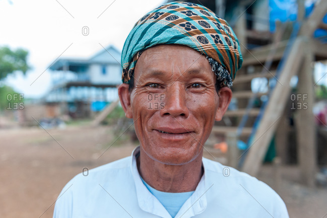 Floating Village, Kompong Chnang, Cambodia - 28 April 2010: Portrait Of A Cham Ethnic Minority Muslim Man  Living On The River Banks Of Khmer Floating Village.