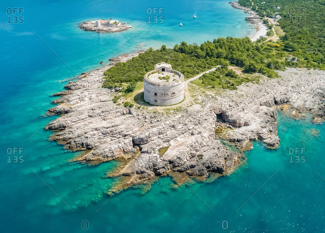 Aeria view o Fort Arza in Montenegro, near the island of Mamula