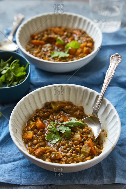 Homemade lentil and vegetable soup