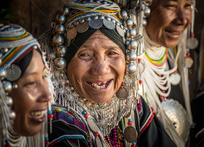AKHA HILL TRIBE, HOKYIN VILLAGE, MYANMAR - 19 November 2019: Ethnic minority women have  in festival environment.