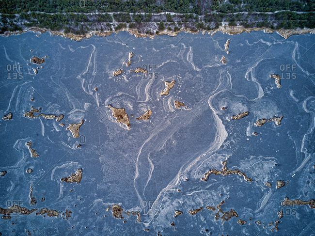Aerial view of frozen pond