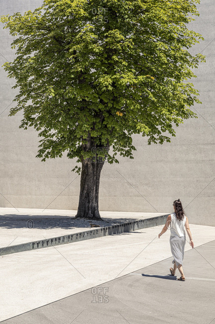 Slovenia- Ljubljana- Monument to the Victims of All Wars (Spomenik rtvam vseh vojn)- Woman walking near tree on town square