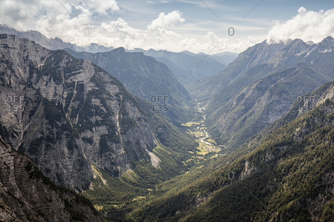 Valley in mountain landscape overview