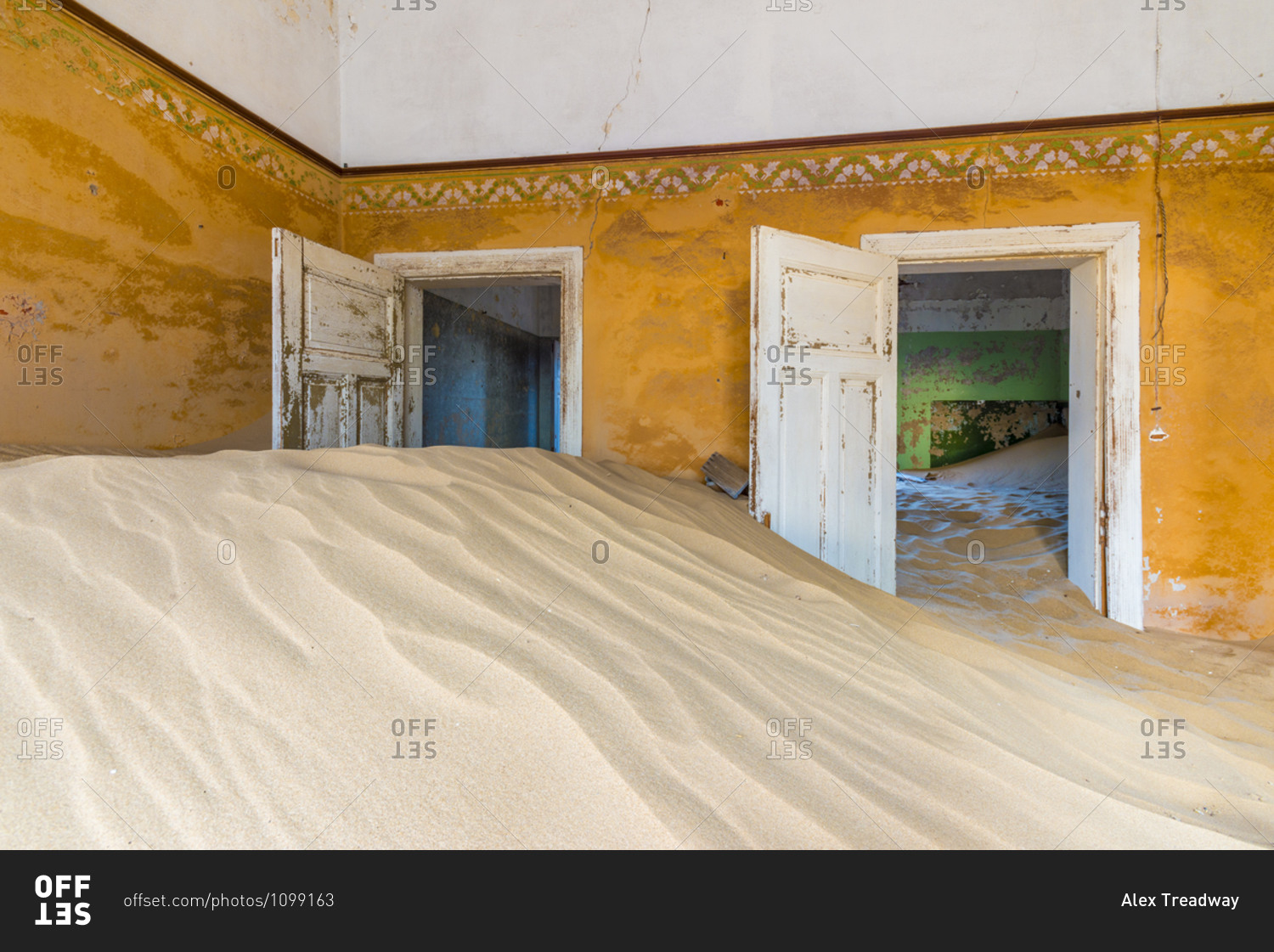 The interior of a building in the abandoned diamond mining ghost town of Kolmanskop
