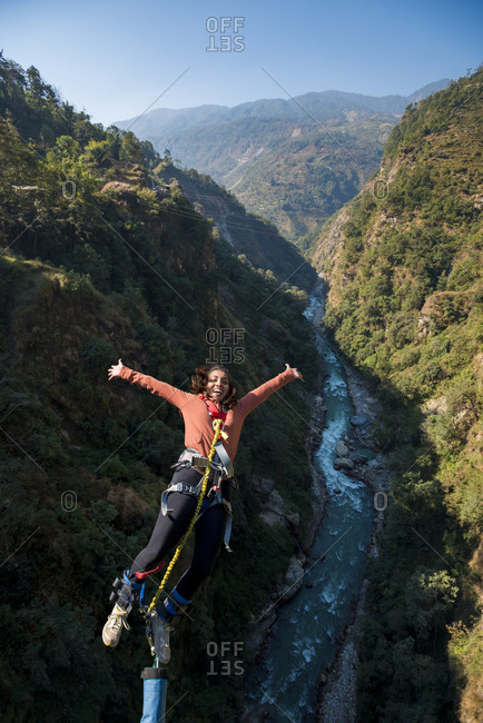 Jumping a bungee backwards at The Last Resort in Nepal