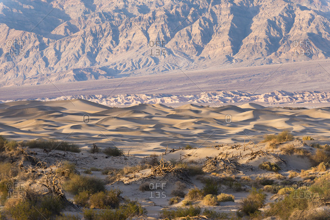 Sand dunes and distant mountains in Death Valley