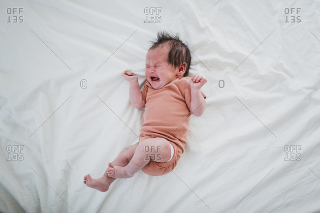 High angle view of crying baby