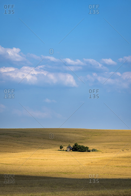 Scenic view of barn on field near Kyjov, Hodonin District, South Moravian Region, Moravia, Czech Republic