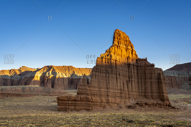 Temple of the Moon at sunset, Cathedral Valley, Capitol Reef National Park, Utah, Western United States, USA
