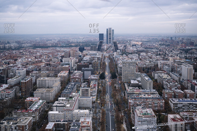 Madrid, Community of Madrid, Spain - November 25, 2020: Image of the city of Madrid, Spain, on a cloudy winter day