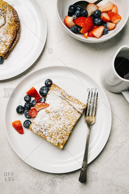Flat lay French Toast Casserole with berries