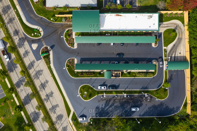 Aerial view of a car wash parking lot in Chicago, Illinois. United States of America.