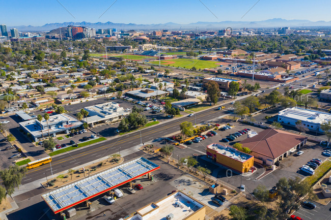 Aerial view of Phoenix residential district in Arizona, United States of America